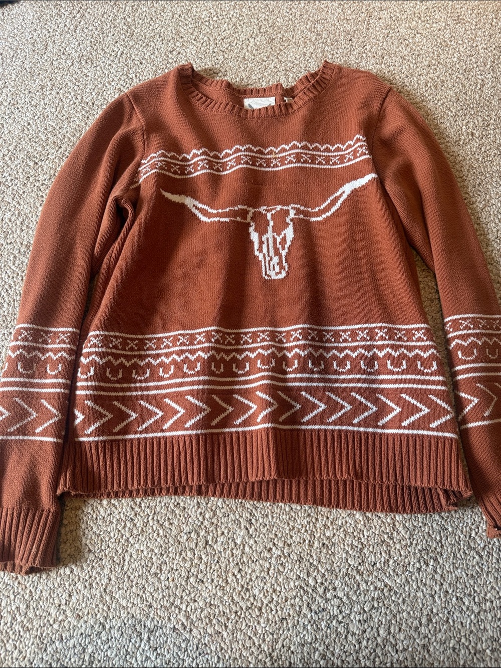 Rust Crewneck Sweater with Longhorn Graphic - Women